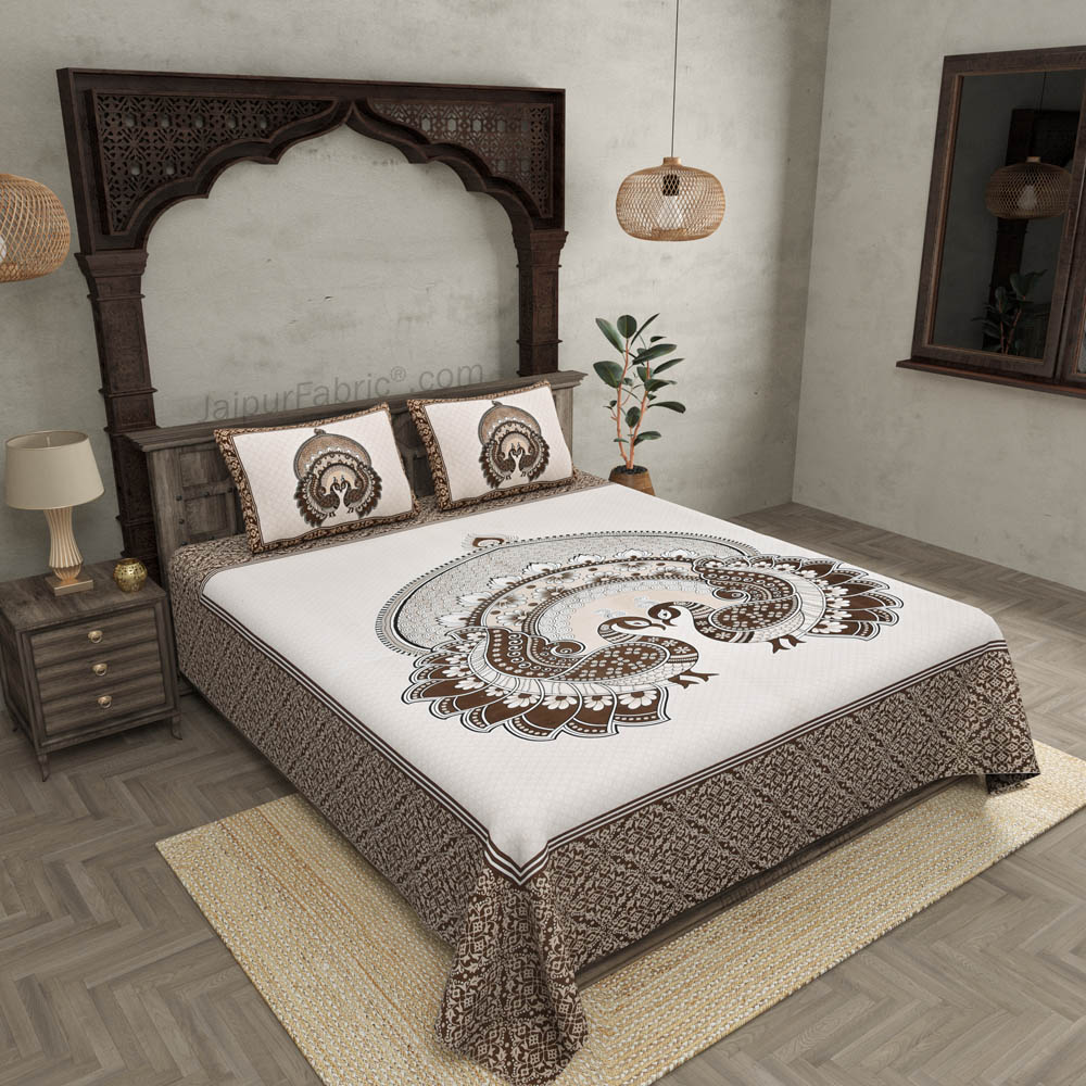Royal Jaipur Fabric Mocha Pure Cotton Double BedSheet