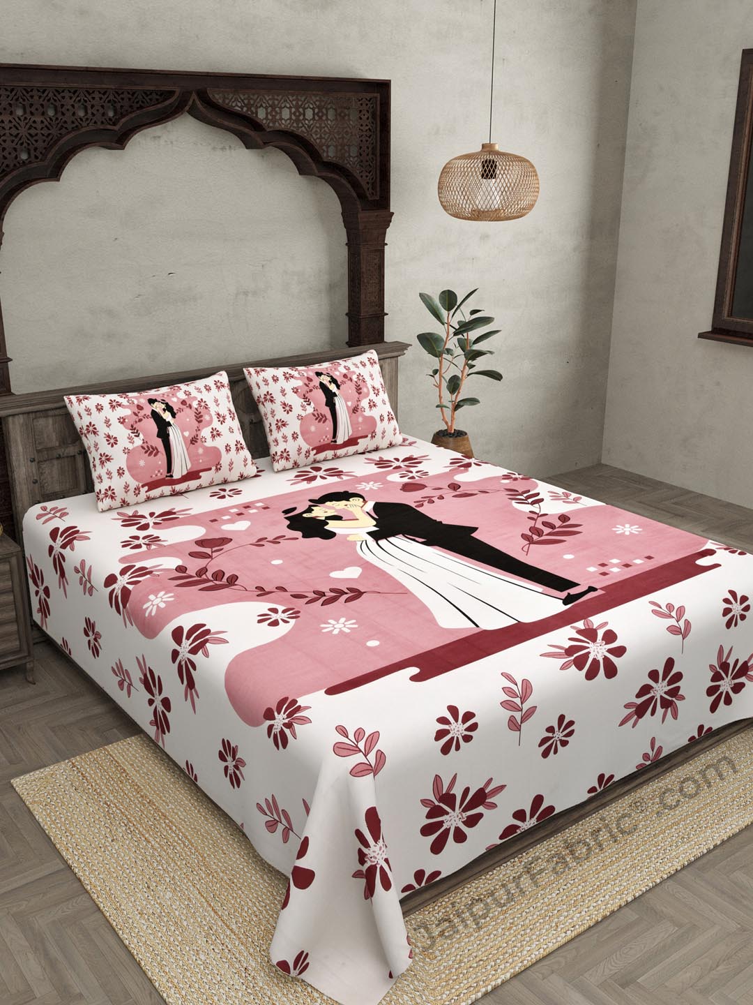 U and Me Valentines Special Pink Pure Cotton Double BedSheet