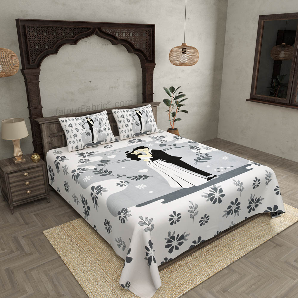 U and Me Valentines Special Grey Pure Cotton Double BedSheet