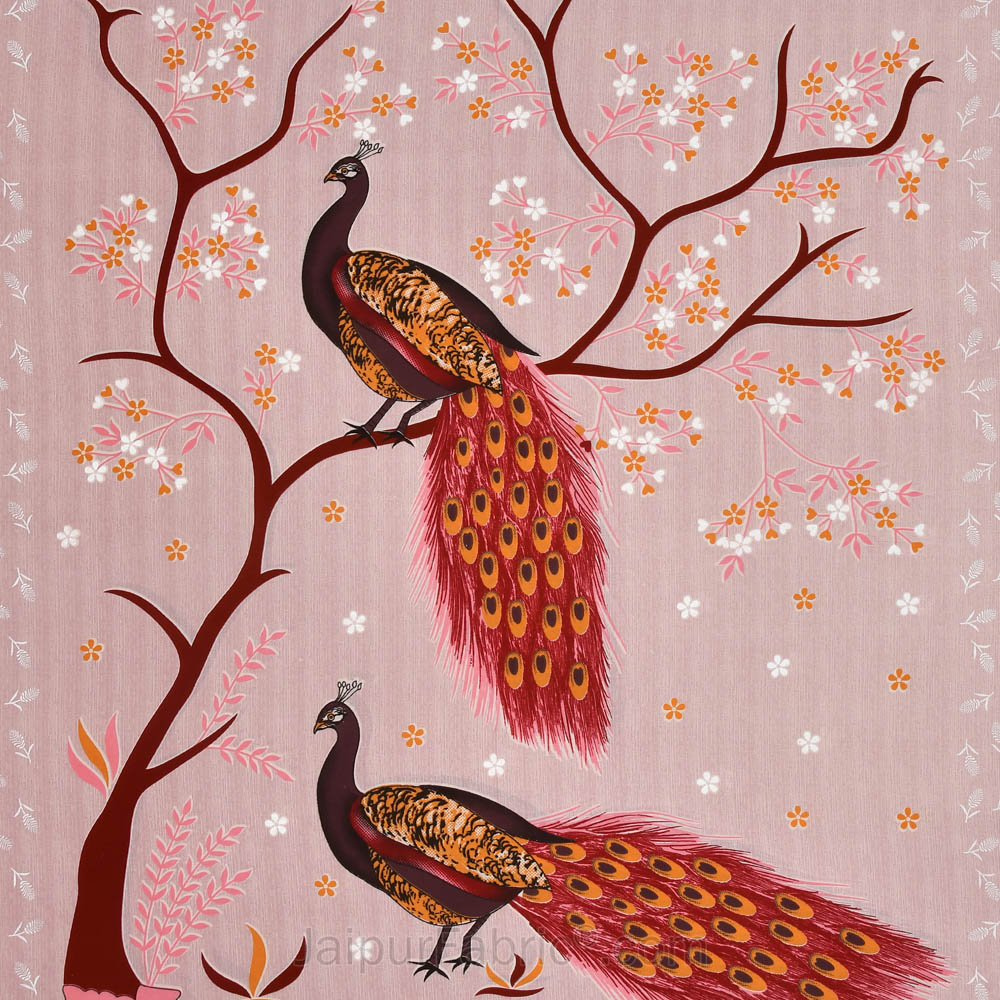 Jungle Peacock Pink Pure Cotton Double BedSheet