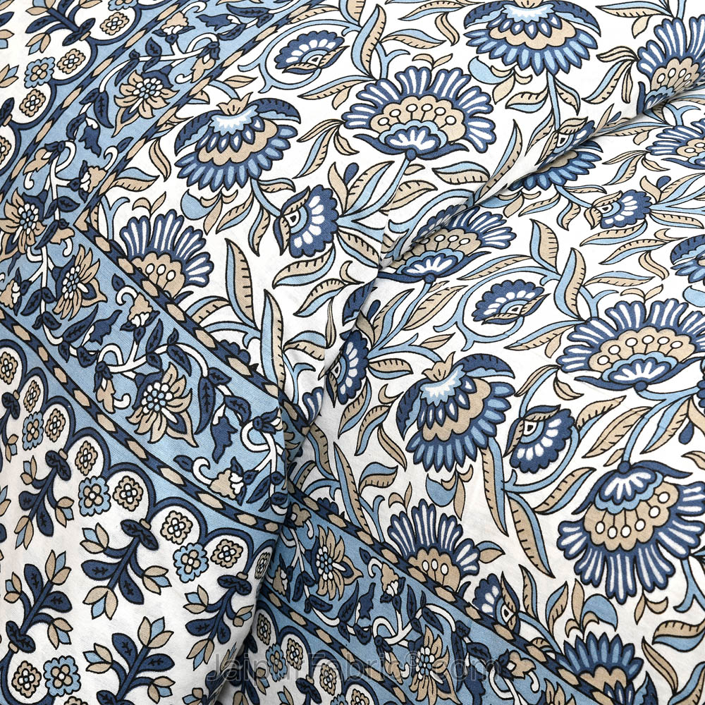 Blue Bloom Jaipur Fabric Double Bed Sheet
