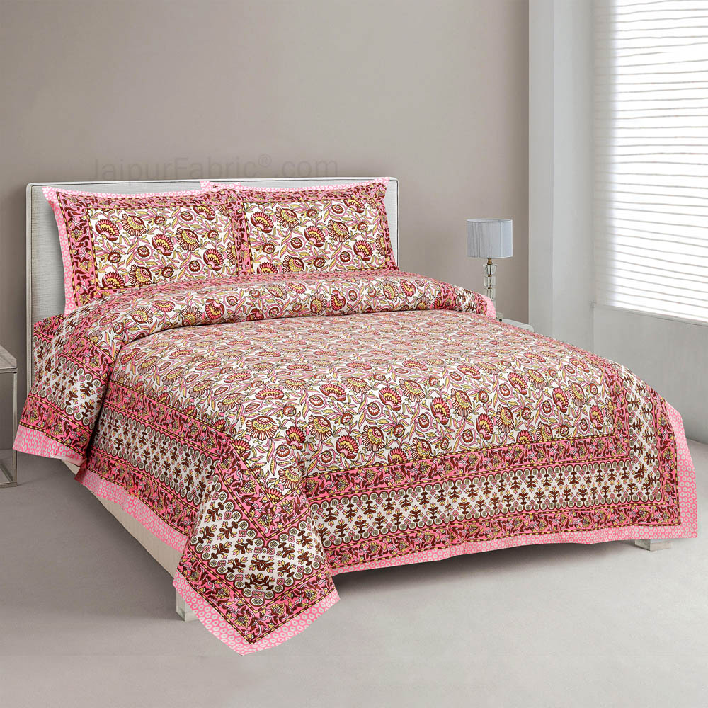 Pink Bloom Jaipur Fabric Double Bed Sheet