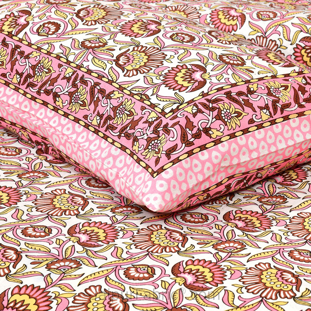 Pink Bloom Jaipur Fabric Double Bed Sheet