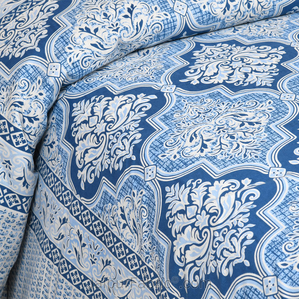 Elegance in Blue Jaipur Fabric Double Bed Sheet