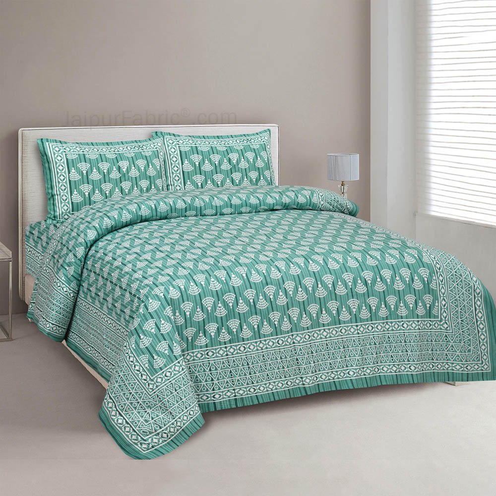 Artistic Green Jaipur Fabric Double Bed Sheet