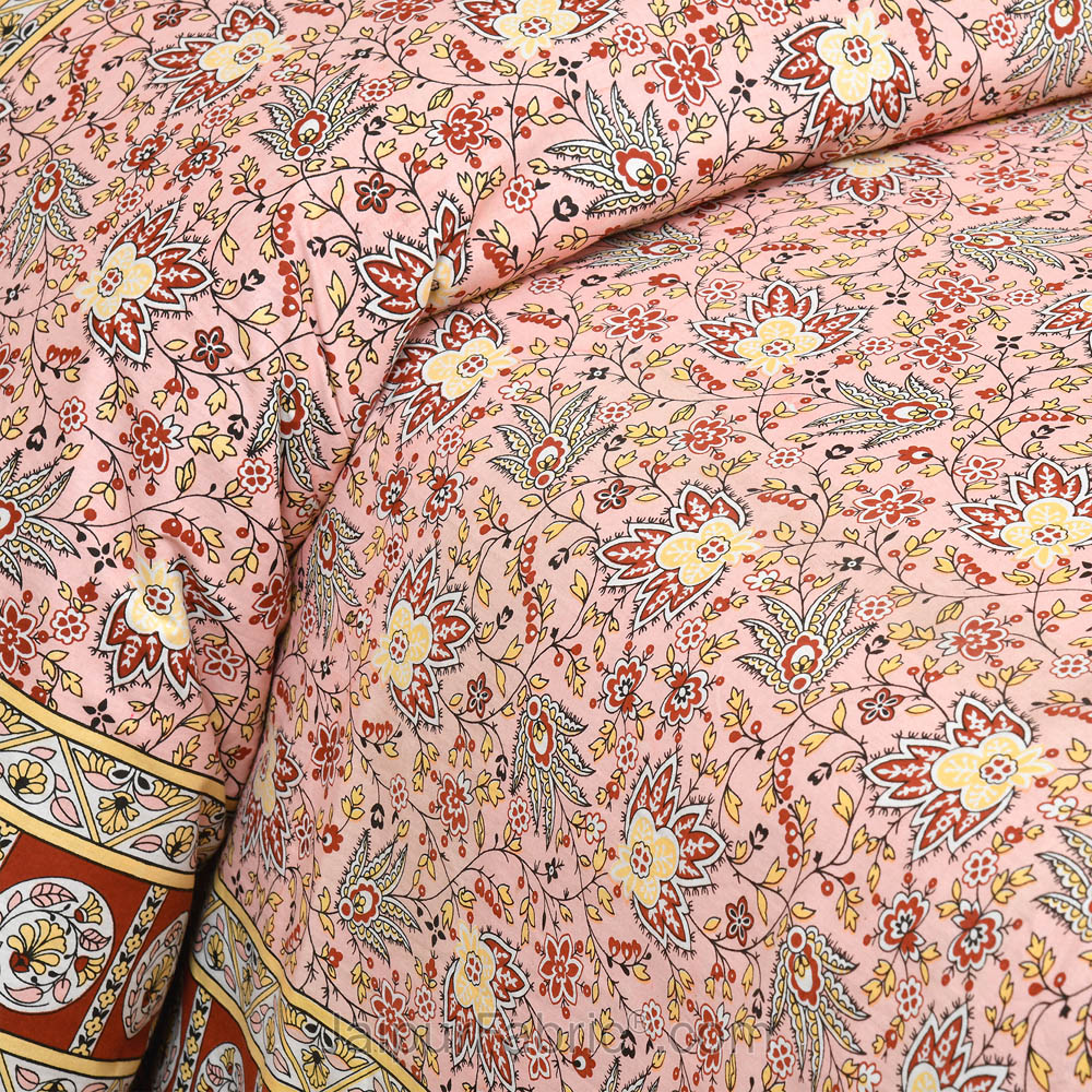 Aromatic Peach Jaipur Fabric Double Bed Sheet