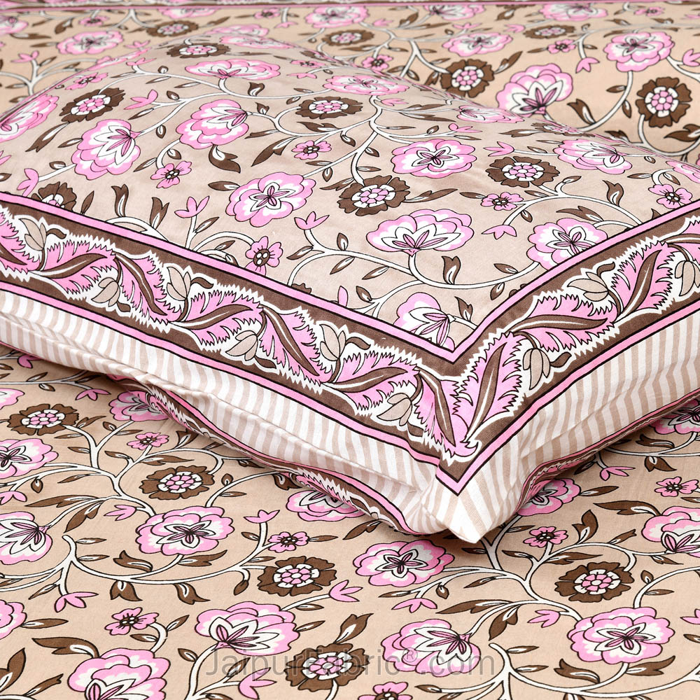 Beige Garden Jaipur Fabric Double Bed Sheet