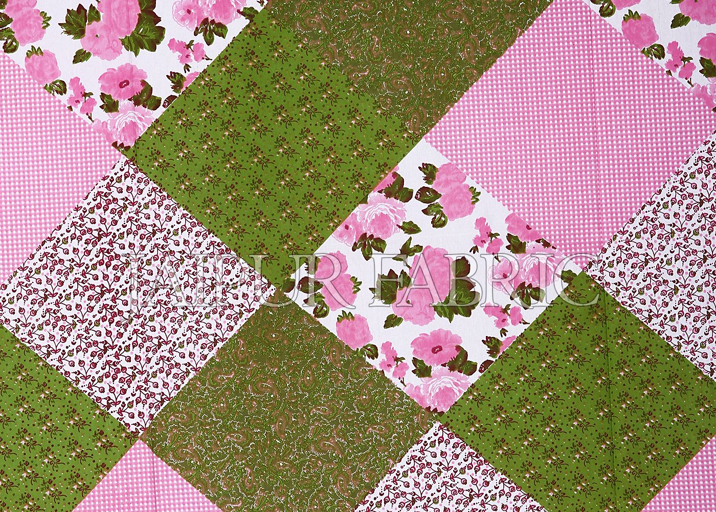 Pink Border Multicolor Base Flower Pattern Screen Print Cotton Double Bed Sheet
