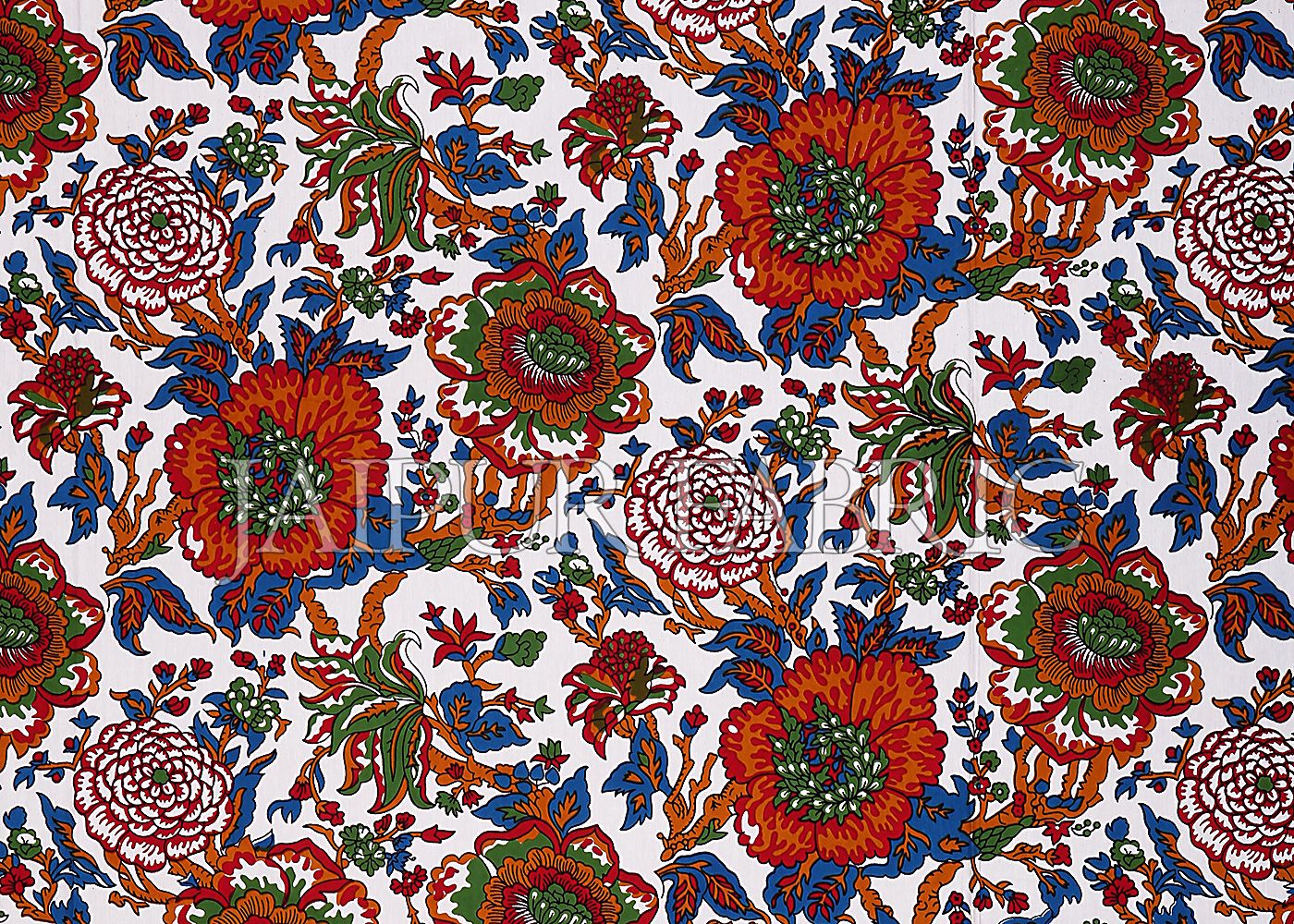 Blue Border Flower Pattern Screen Print Double Bed Sheet