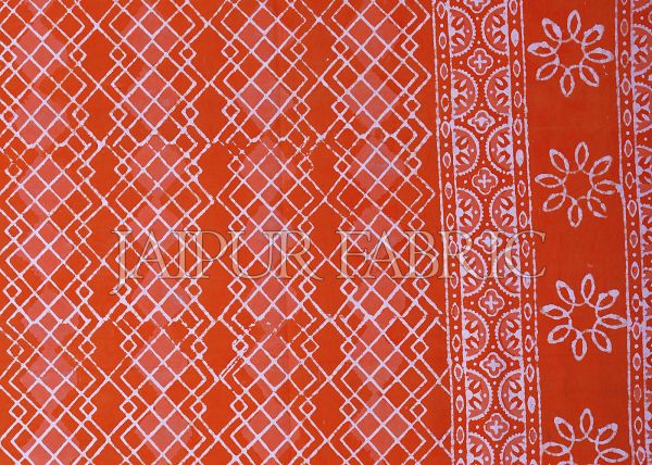 Orange Border Zig Zag Pattern Dhabu Print Cotton Double Bed Sheet