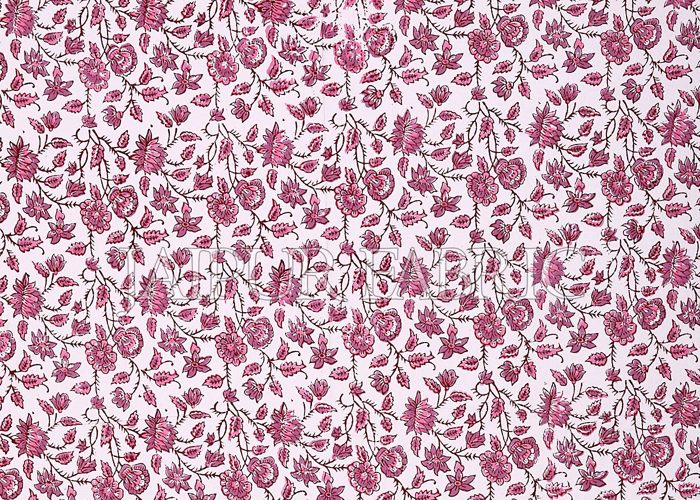 Voilet Border White Base Floral Pattern Block Print Cotton Double Bed Sheet