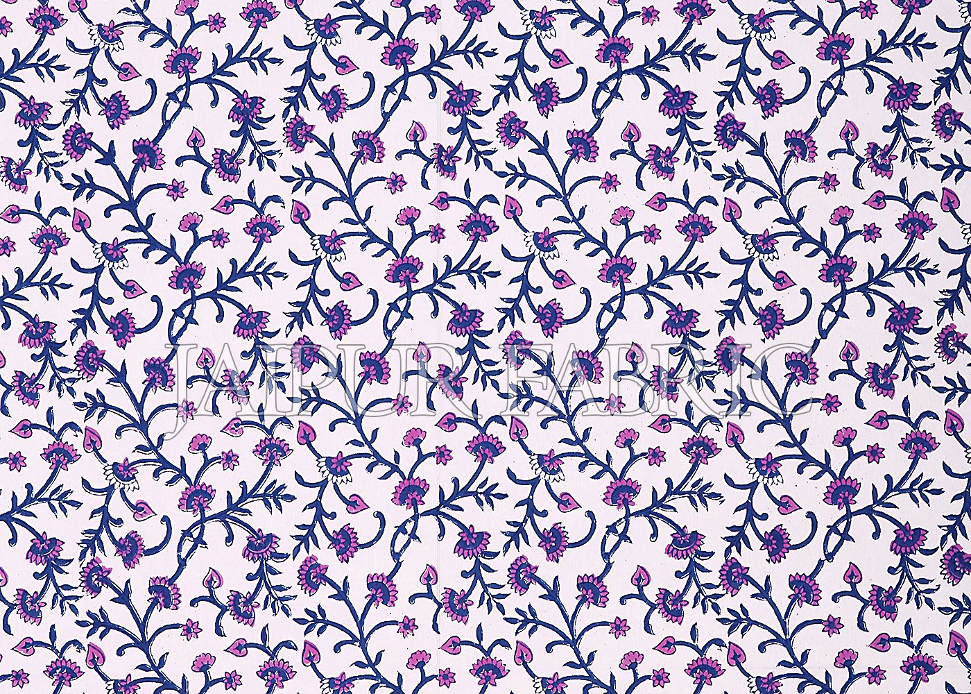 Blue Border Cream Base Leaf Pattern Block Print Cotton Double Bed Sheet