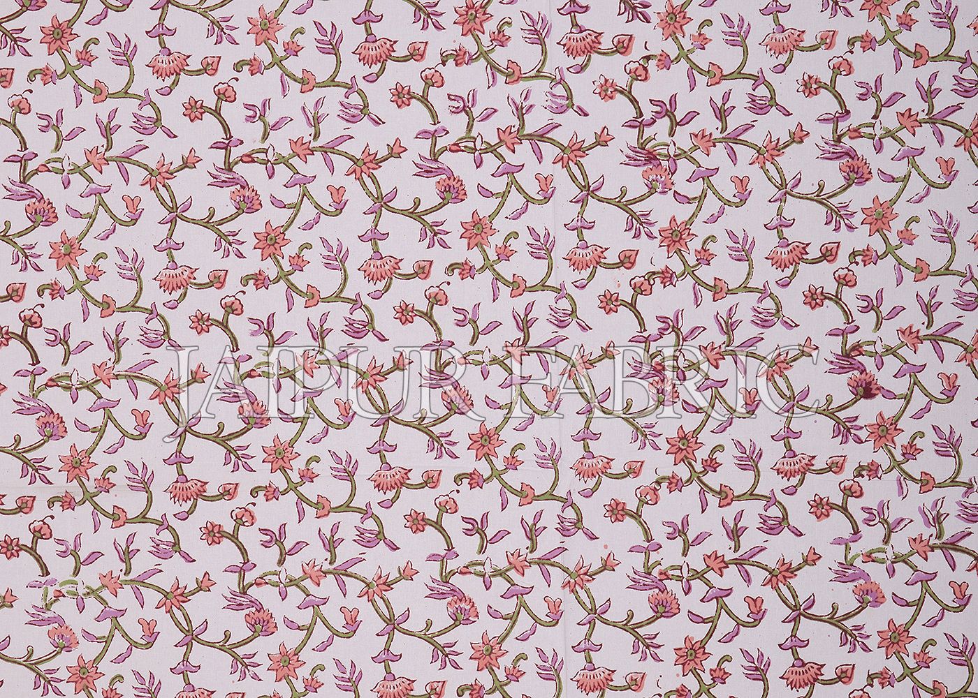 Peach Border White Base Flower Pattern Block Print Cotton Double Bed Sheet