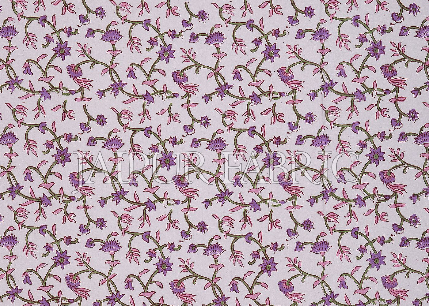 Purple Border White Base Flower Pattern Block Print Cotton Double Bed Sheet