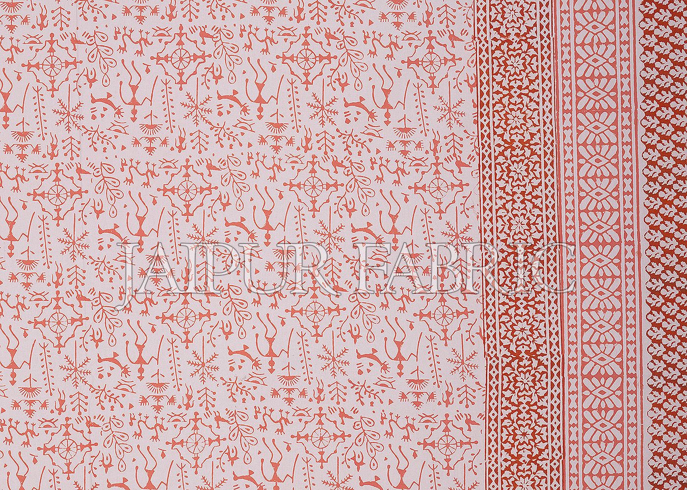 Orange Border Tropical Pattern Block Print Cotton Double Bed Sheet