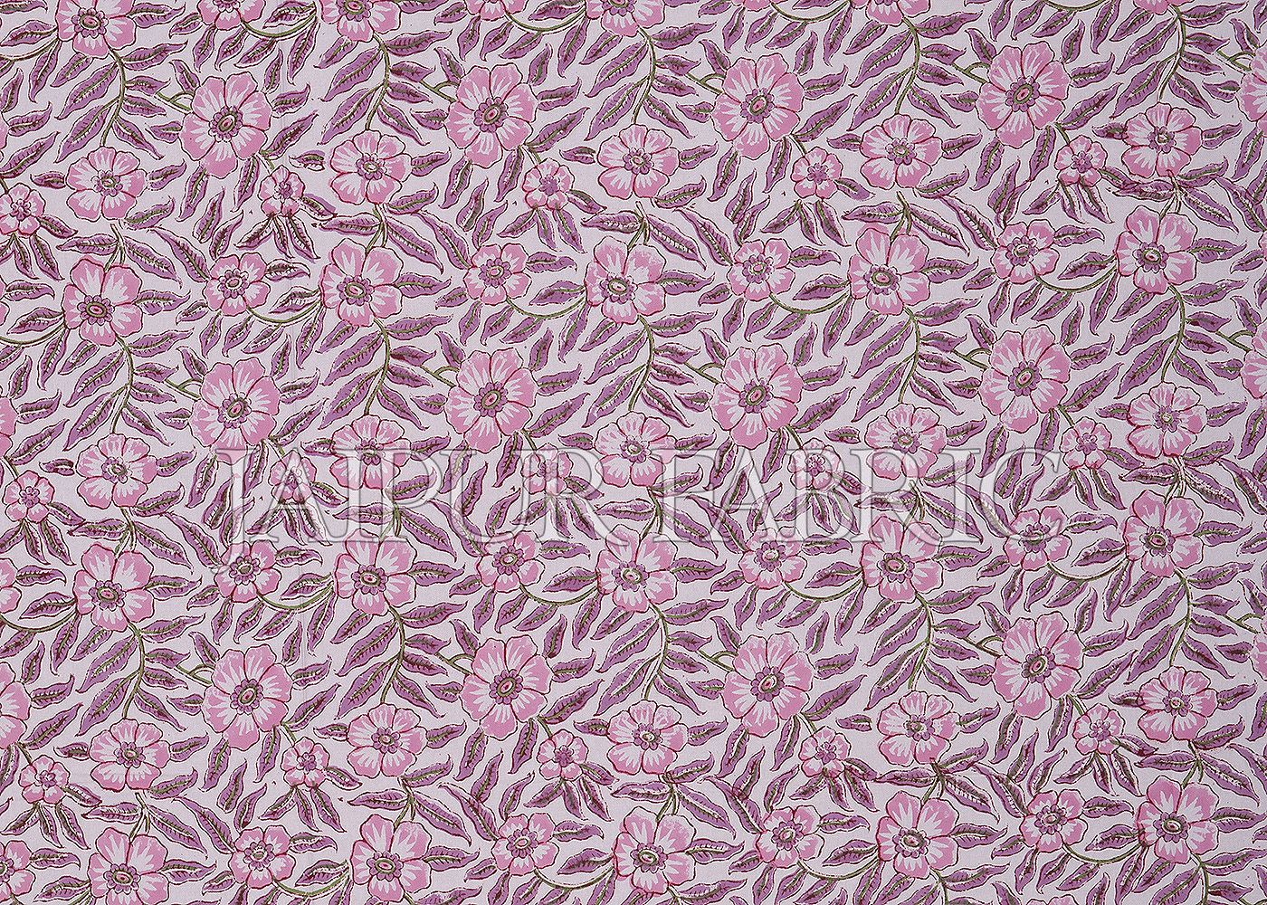 Purple Base Flower Pattern Block Print Cotton Double Bed Sheet