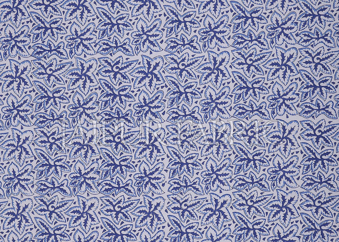 Blue Border White Base Leaf Pattern Block Print Cotton Double Bed Sheet