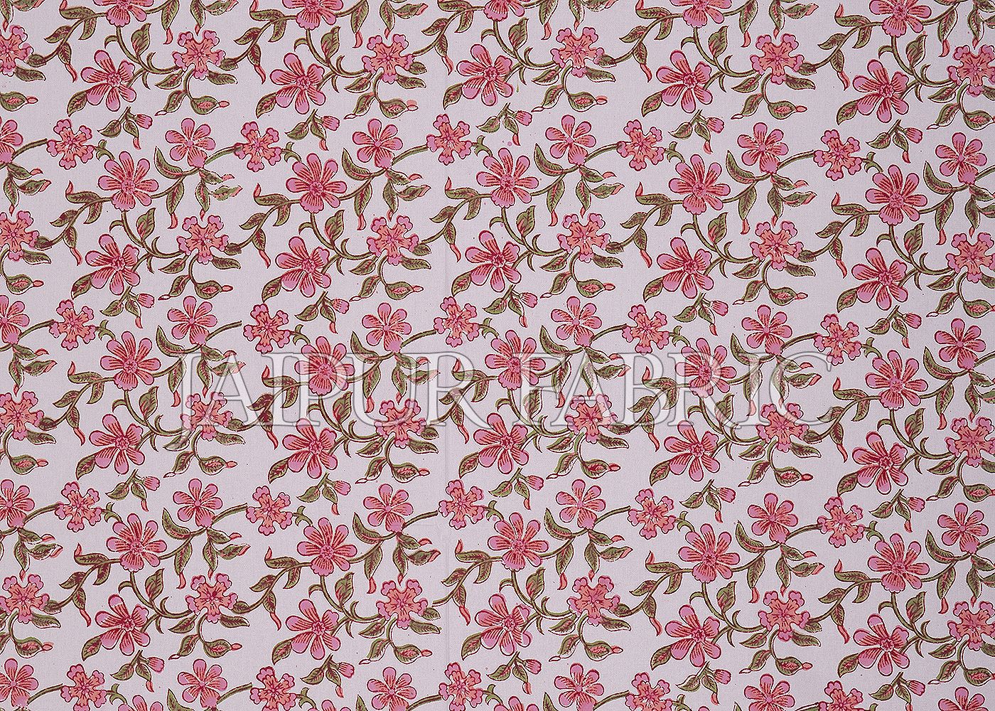 Pink Border White Base Flower Pattern Block Print Cotton Double Bed Sheet