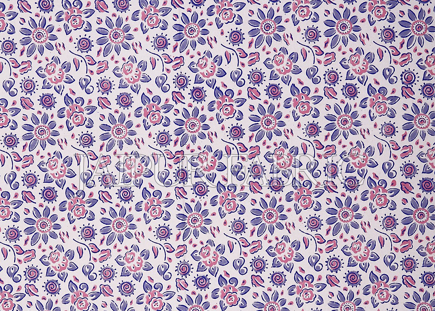 Blue Border White Base Flower Pattern Block Print Cotton Double Bed Sheet