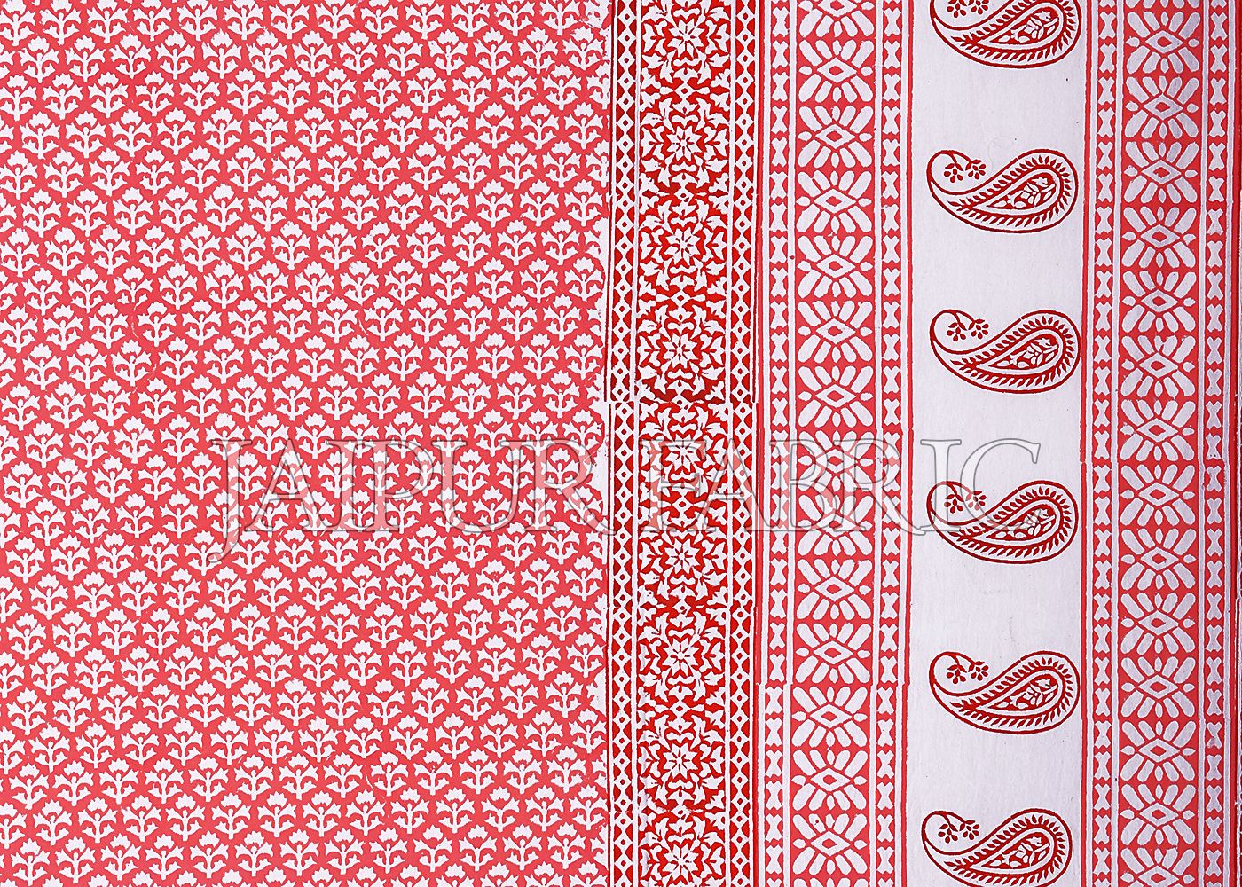 Orange Border Leaf Pattern Block Print Cotton Double Bed Sheet