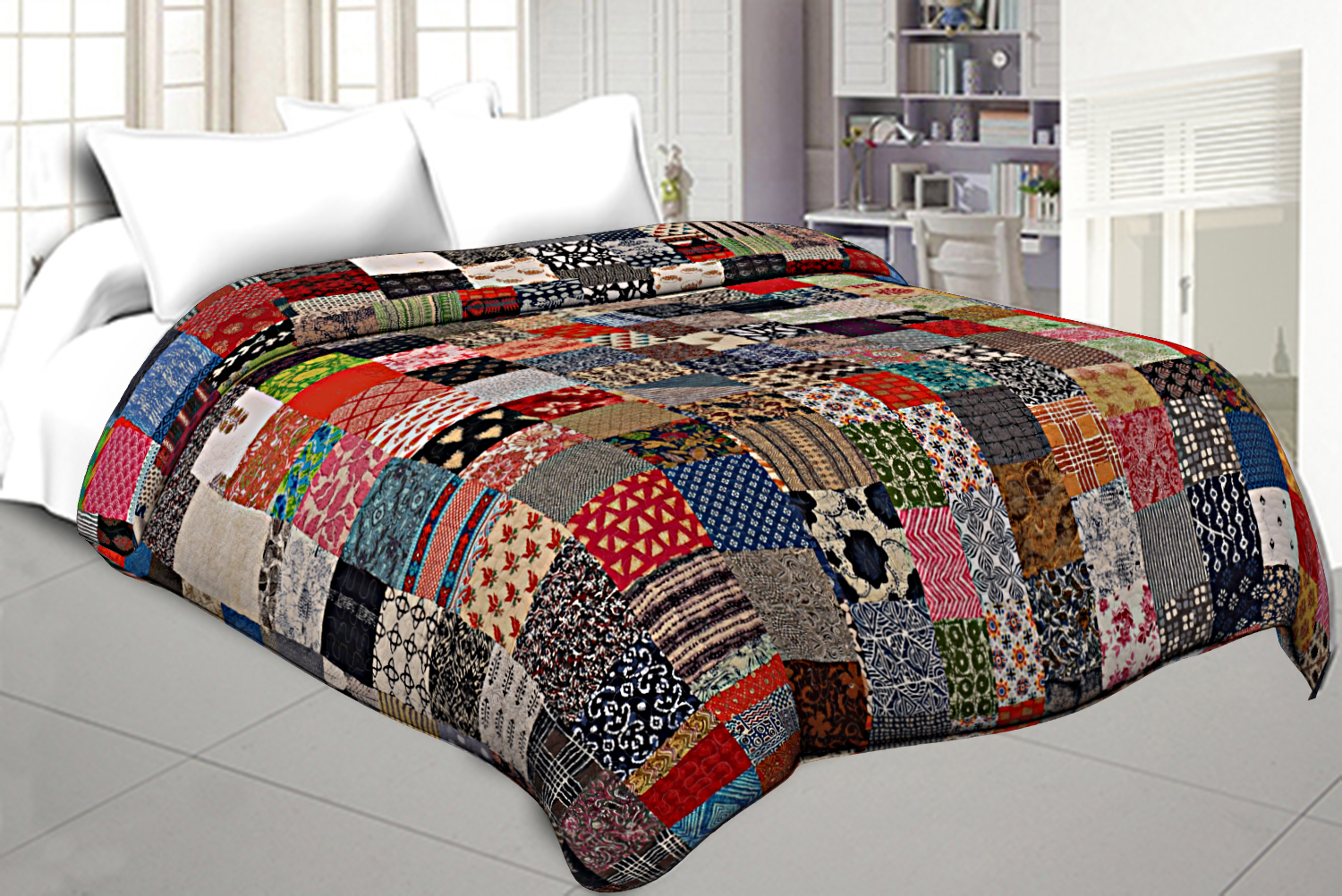 Patchwork AC Quilt/Blanket Soft Designer Double Bed - Multicolor (Multi)