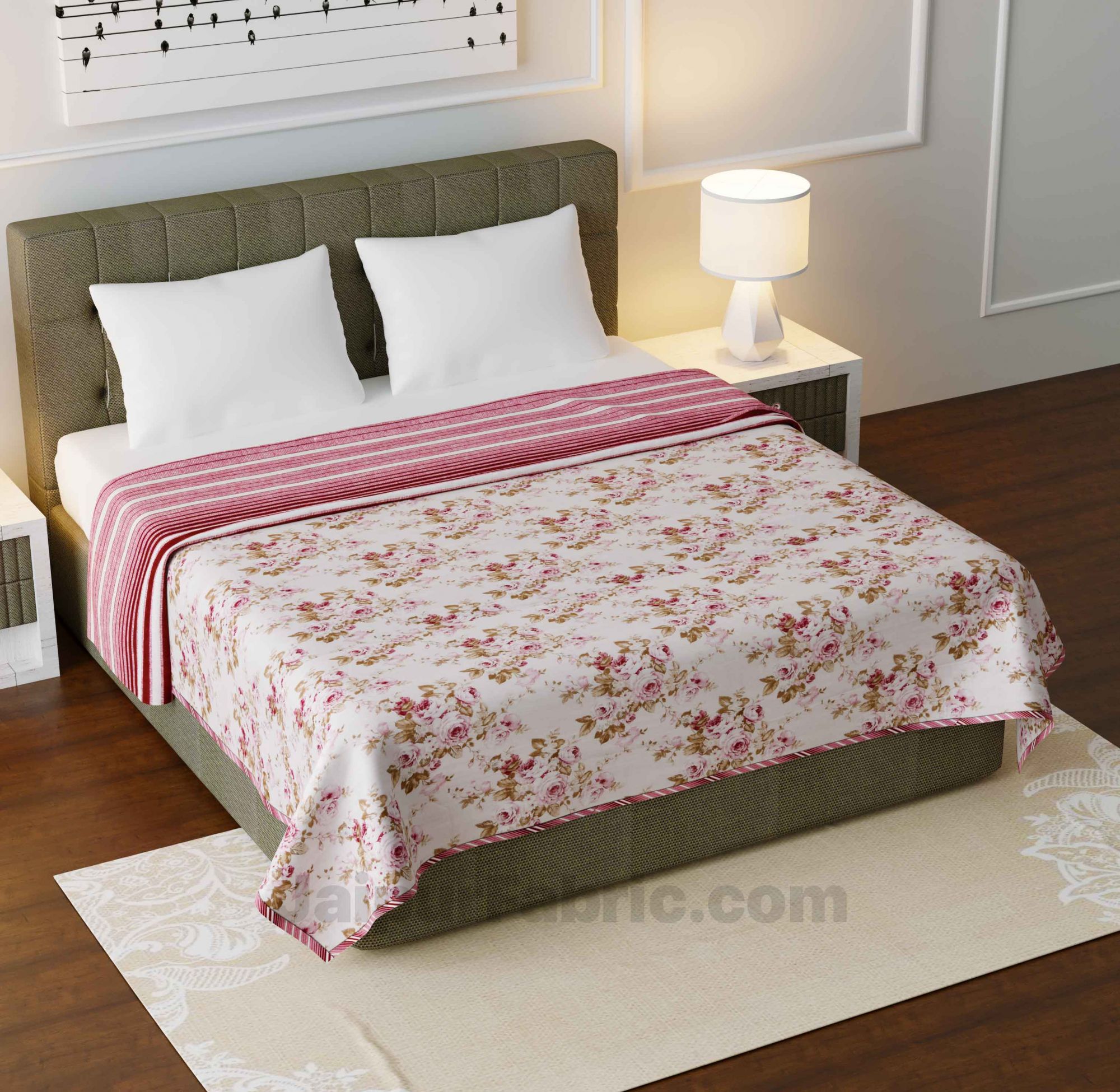 Flowers Bunch Pink Cotton Soft Touch Reversible  Double Bed Dohar/Blanket