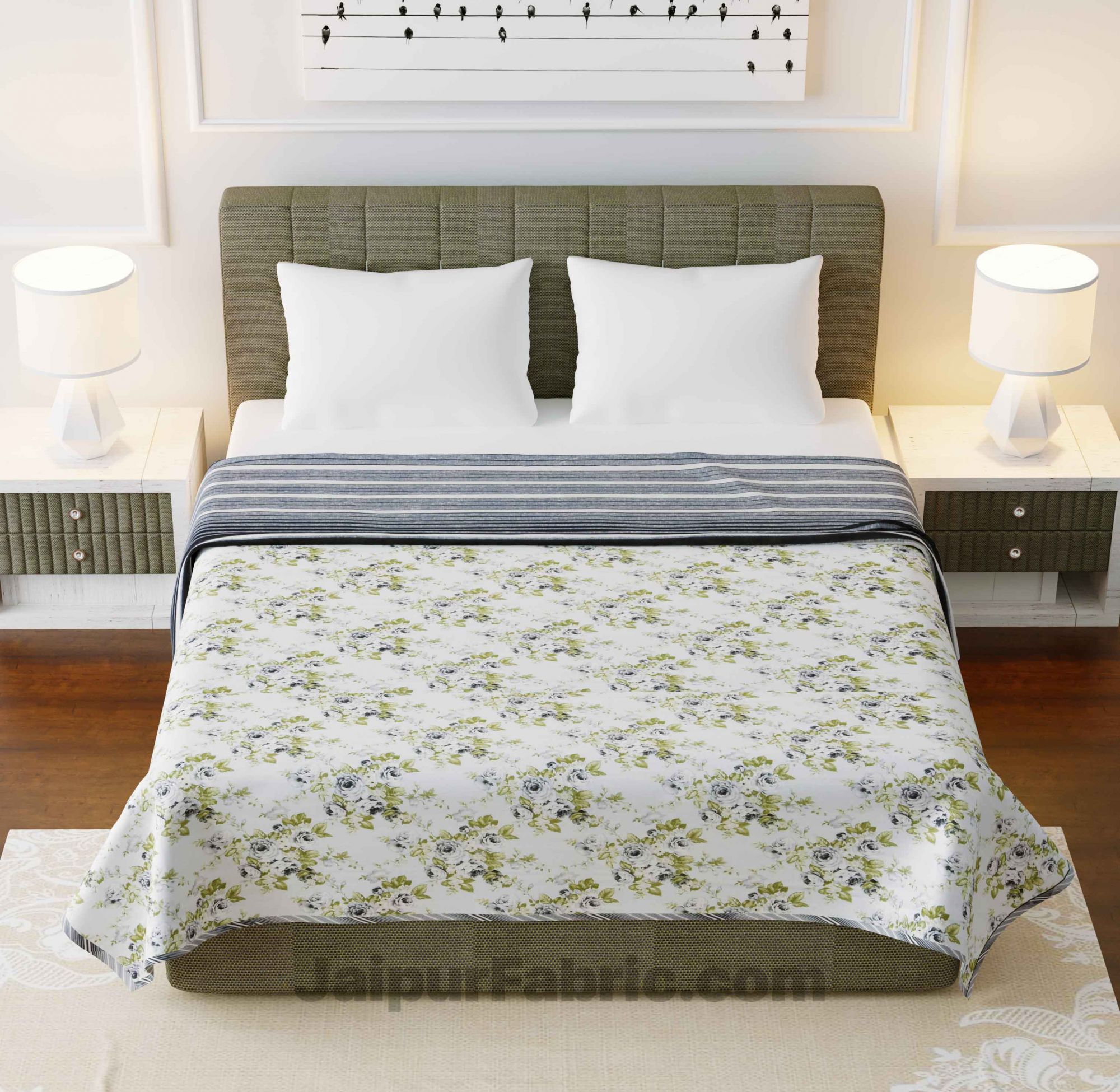 Flowers Bunch Grey Cotton Soft Touch Reversible  Double Bed Dohar/Blanket