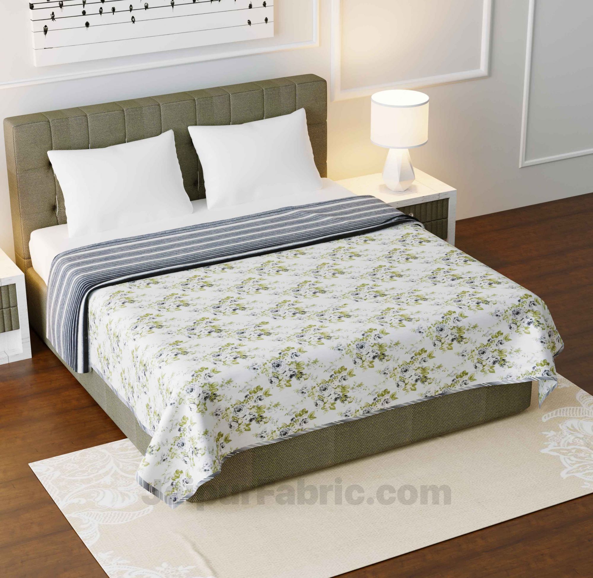 Flowers Bunch Grey Cotton Soft Touch Reversible  Double Bed Dohar/Blanket