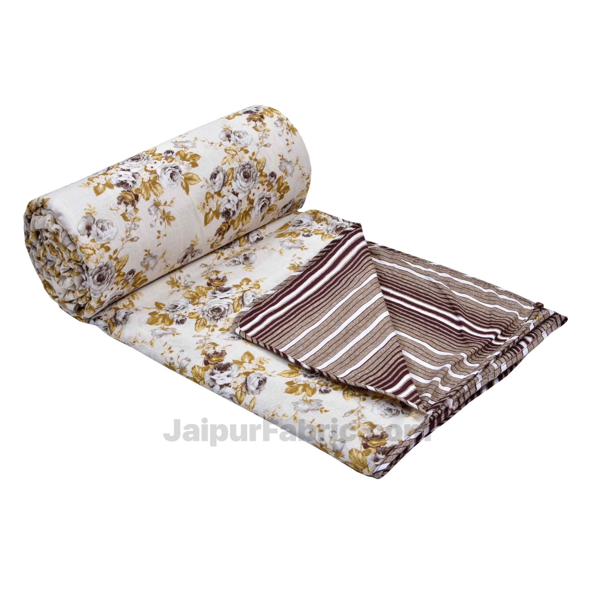 Flowers Bunch Dark Brown Cotton Soft Touch Reversible  Double Bed Dohar/Blanket