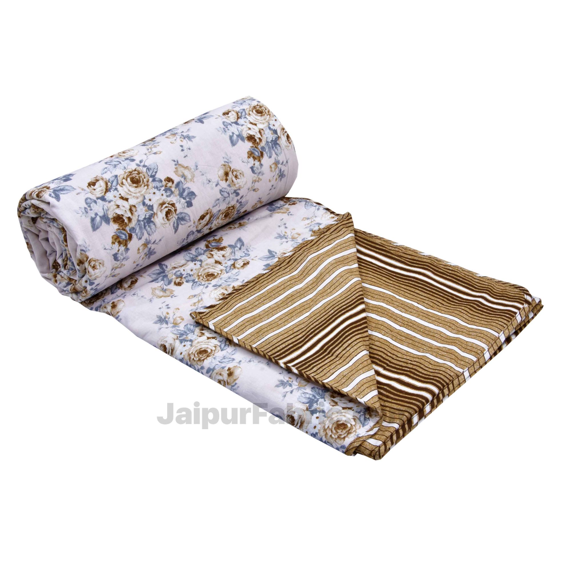 Flowers Bunch Brown Cotton Soft Touch Reversible Single Bed Dohar/Blanket