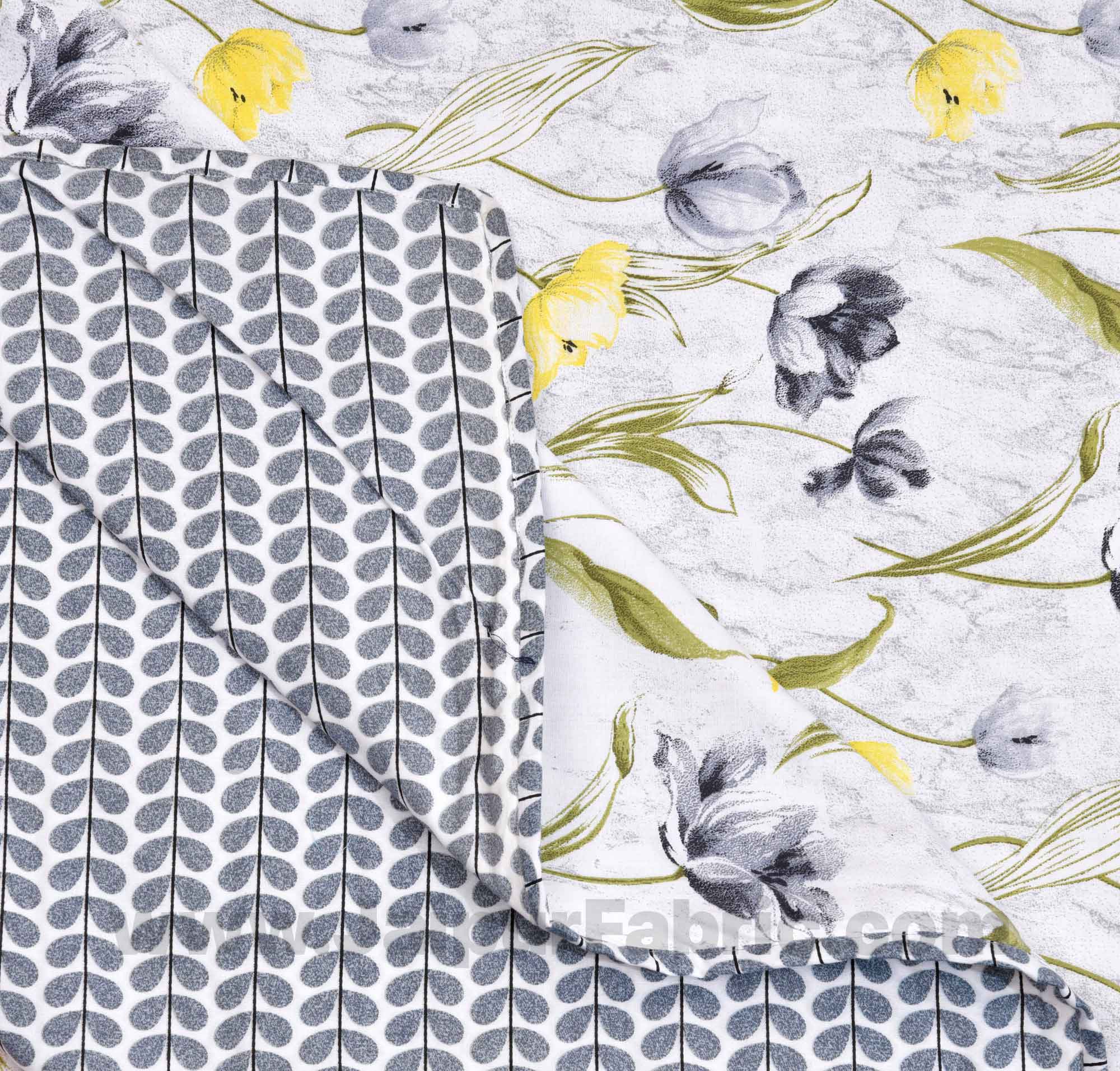 Lightweight Reversible Double Bed Dohar Grey Flower Skin Friendly Pure Cotton MulMul Blanket / AC Comforter / Summer Quilt