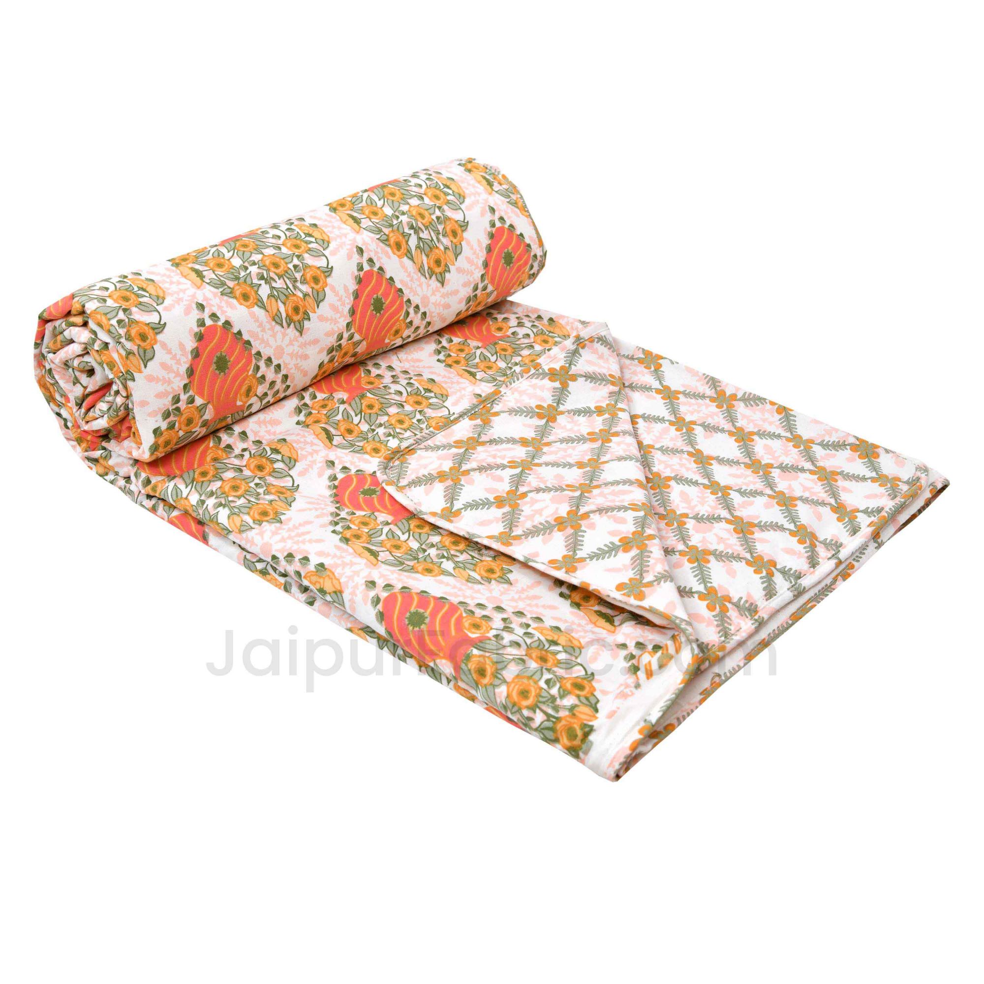 Orange Cream Floral 150 GSM Reversible Double Bed Cotton AC Dohar