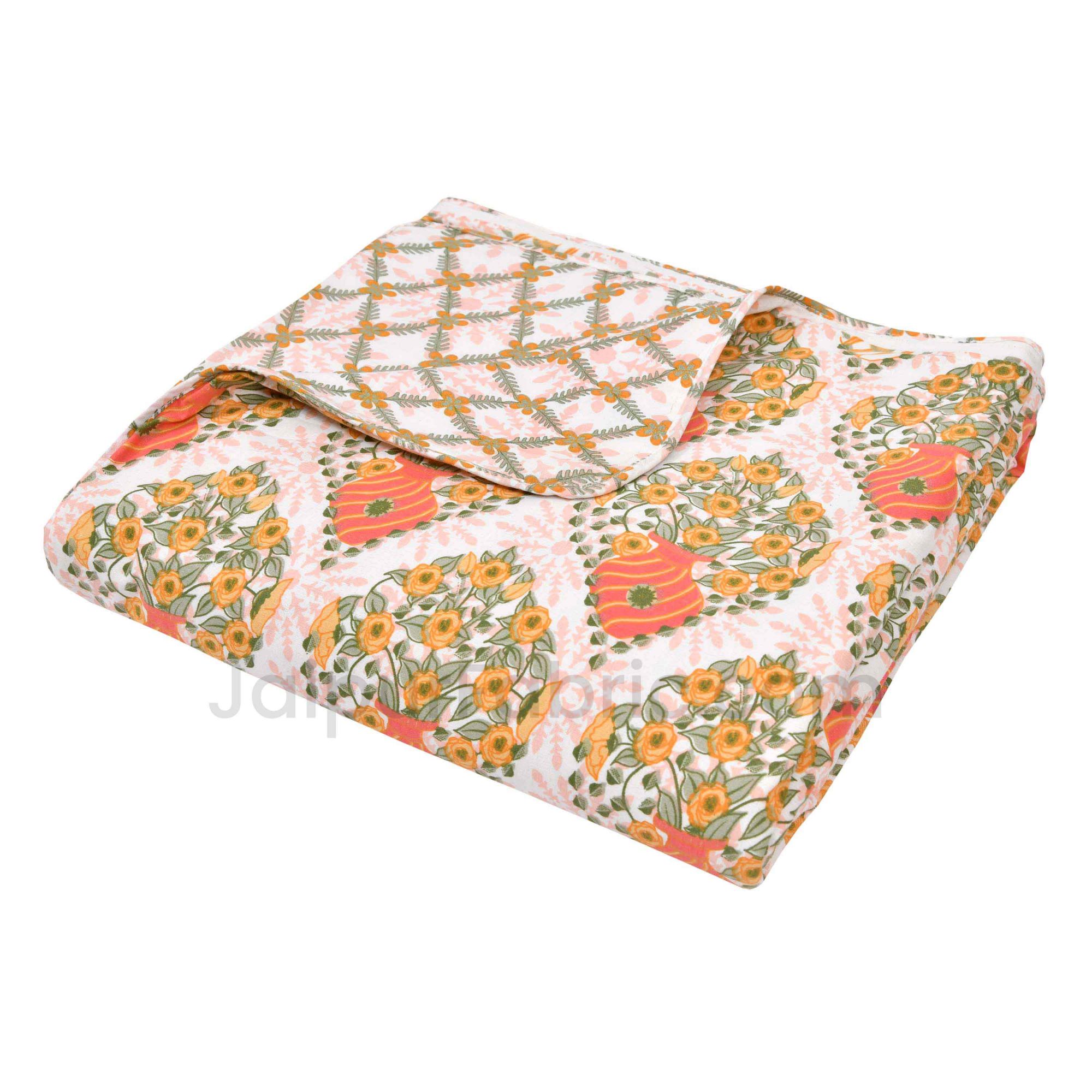 Orange Cream Floral 150 GSM Reversible Double Bed Cotton AC Dohar