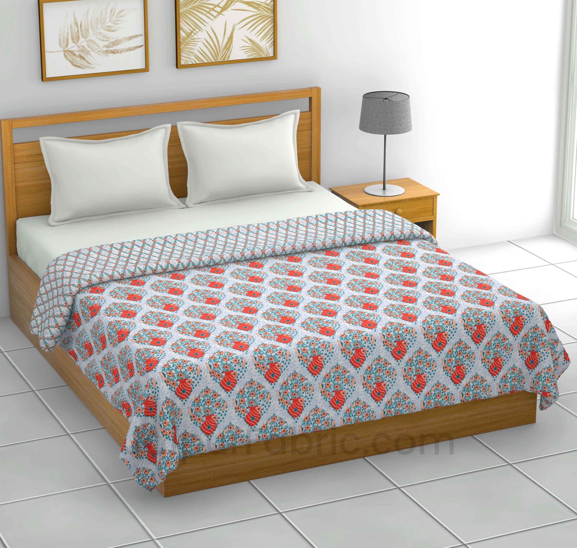Red Blue Floral 150 GSM Reversible Double Bed Cotton AC Dohar