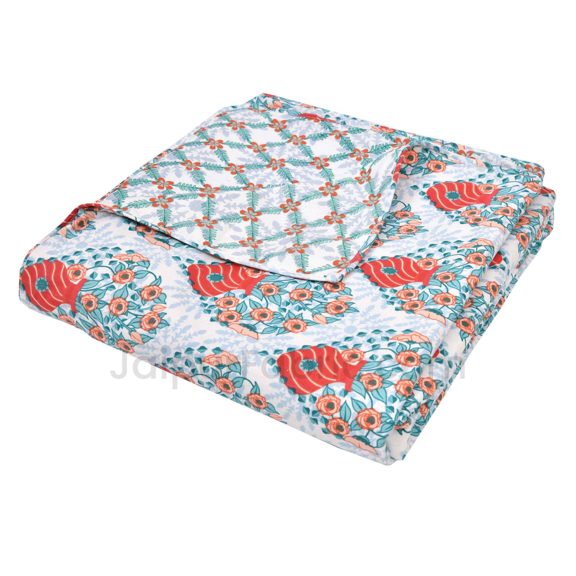 Red Blue Floral 150 GSM Reversible Double Bed Cotton AC Dohar