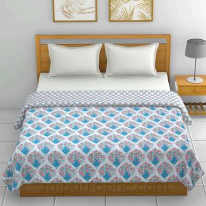 Blue White Floral 150 GSM Reversible Double Bed Cotton AC Dohar