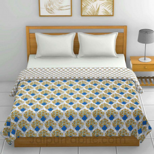Green Blue Floral 150 GSM Reversible Double Bed Cotton AC Dohar