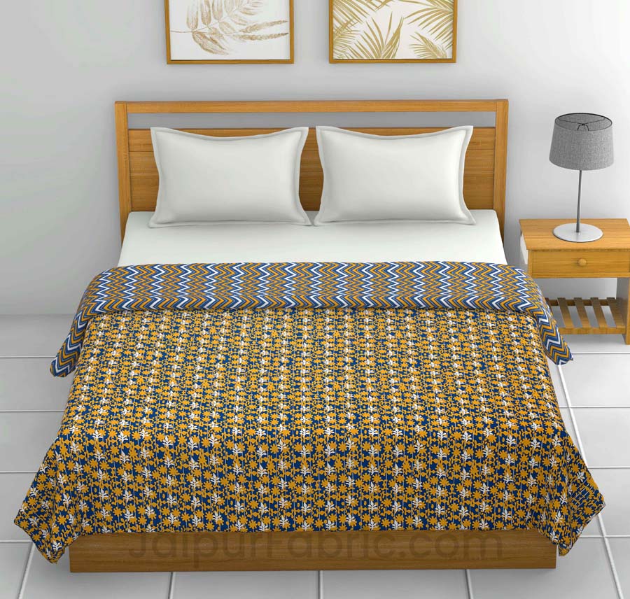 Mustard Floral 150 GSM Reversible Double Bed Cotton AC Dohar
