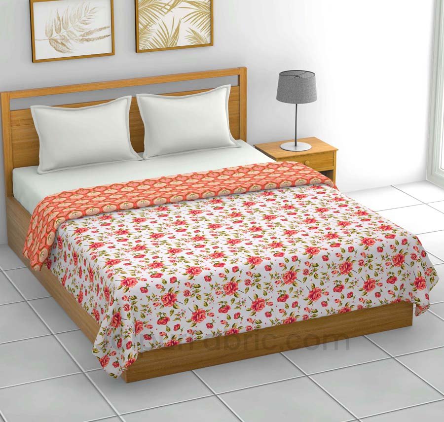 Peach Floral 150 GSM Reversible Double Bed Cotton AC Dohar