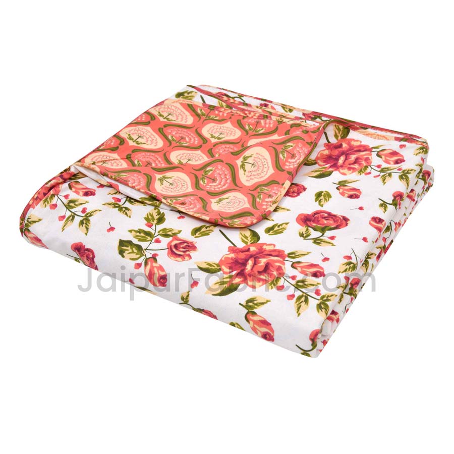 Peach Floral 150 GSM Reversible Double Bed Cotton AC Dohar