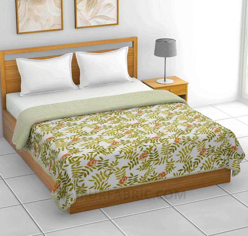 Green Leafy Pure Cotton Double Bed Dohar