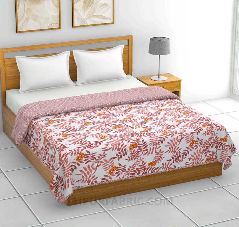Orange Leafy Pure Cotton Double Bed Dohar