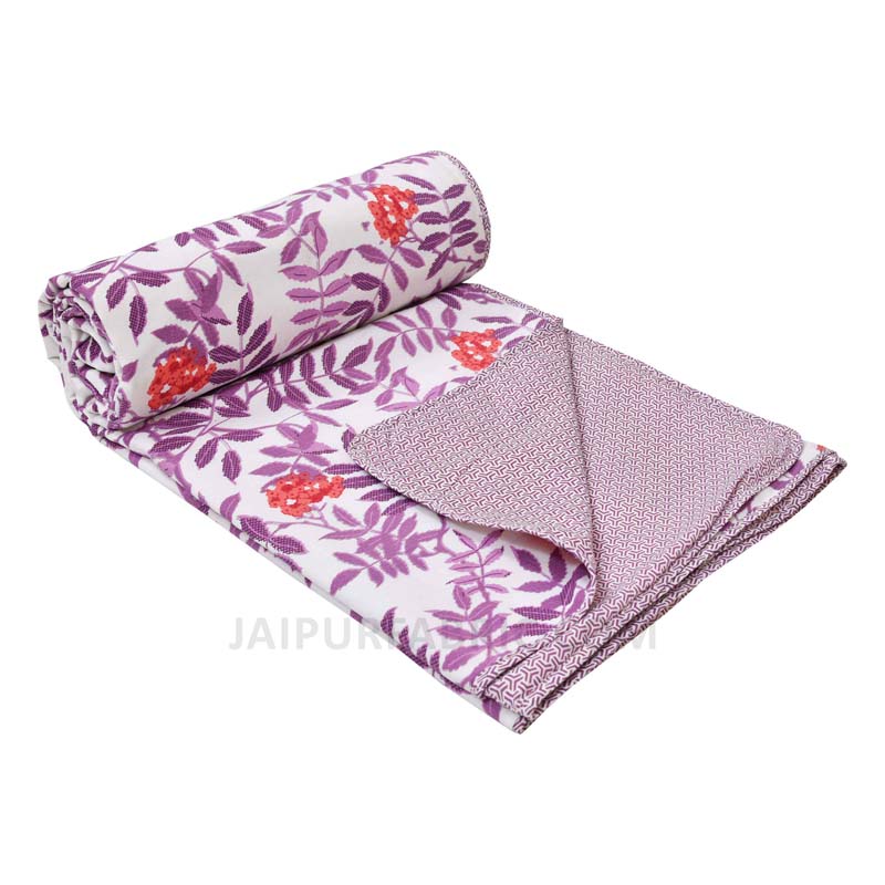 Purple leafy Pure Cotton Double Bed Dohar