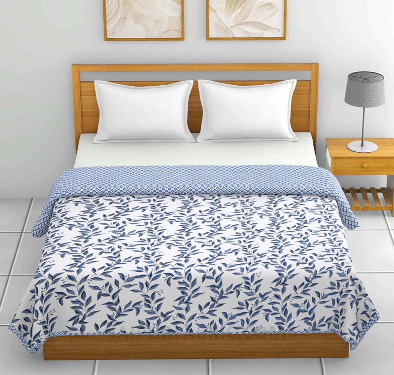 Blue Leaf Jaal Pure Cotton Double Bed Dohar