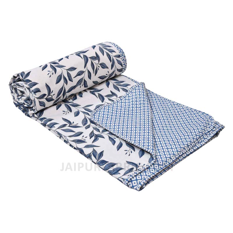 Blue Leaf Jaal Pure Cotton Double Bed Dohar
