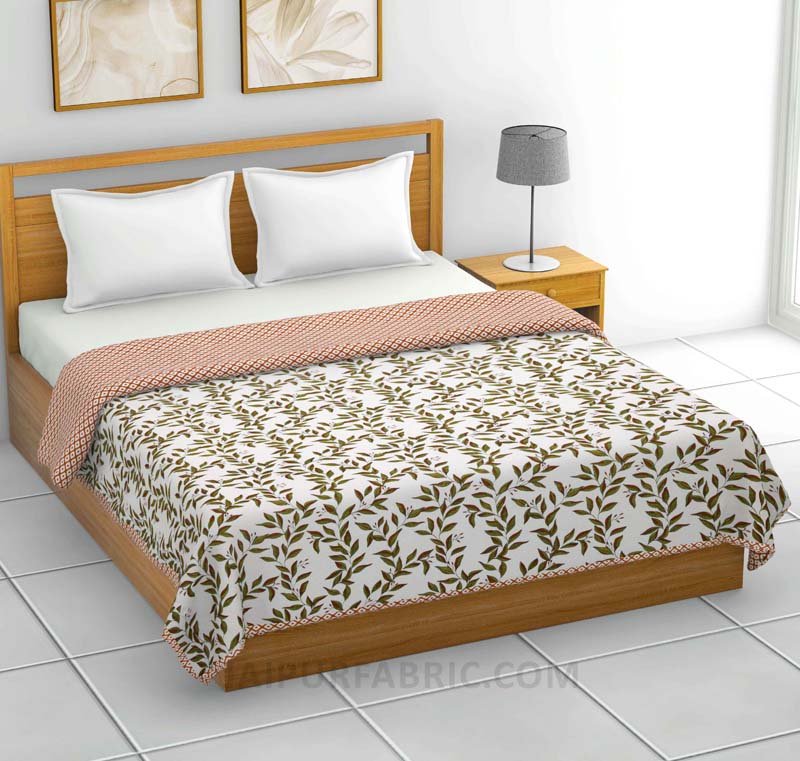Green Leaf Jaal Pure Cotton Double Bed Dohar