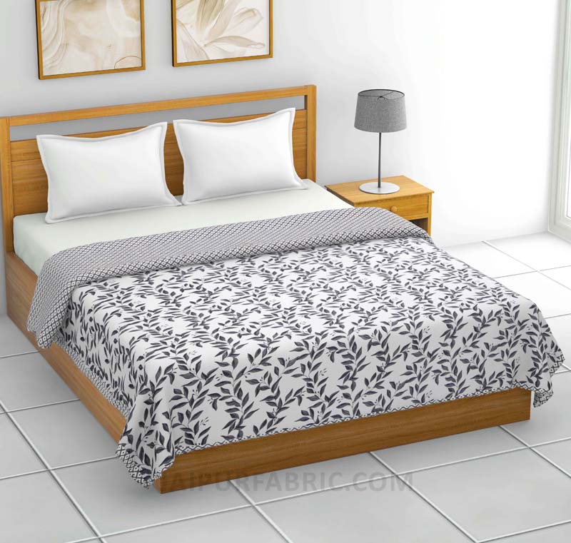 Grey Leaf Jaal Pure Cotton Double Bed Dohar