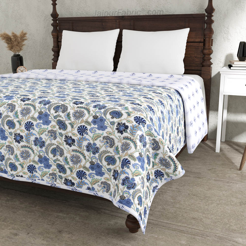 Blue Blossomy Pure Cotton Double Bed Dohar