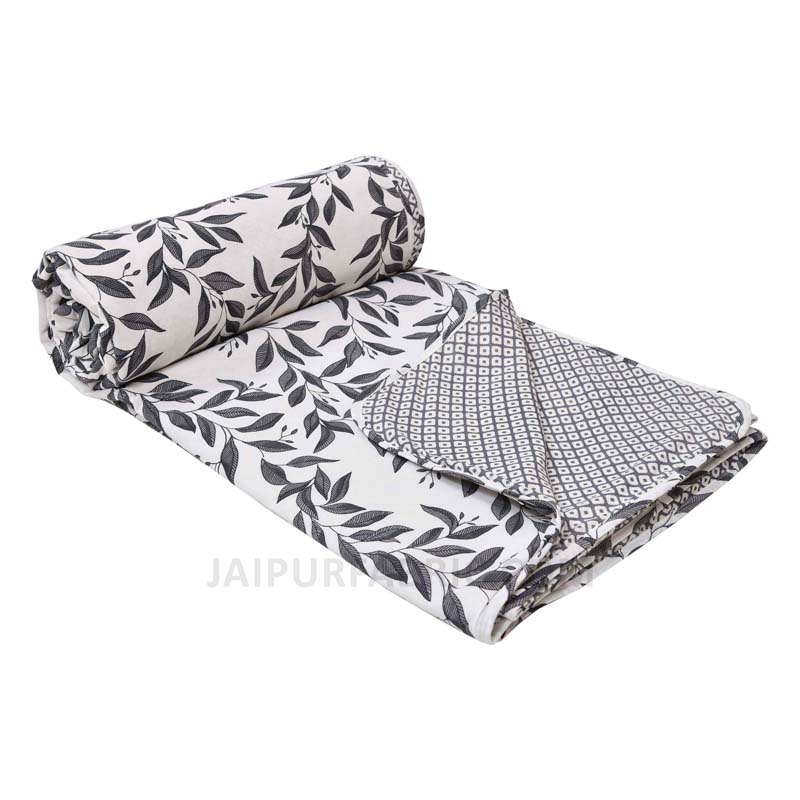 Grey Leaf Jaal Pure Cotton Double Bed Dohar