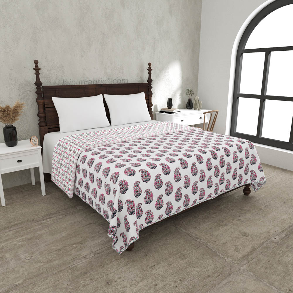 Pink Paisley Pure Cotton Double Bed Dohar